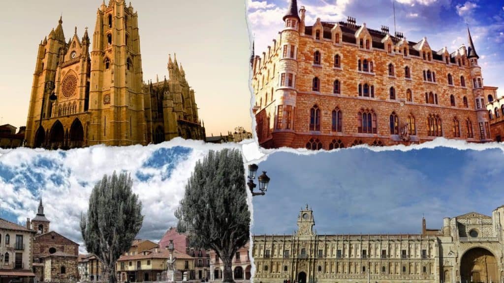 Catedral de León al atardecer, casa Botines, plaza del Grano y parador de San Marcos - qué ver en León.