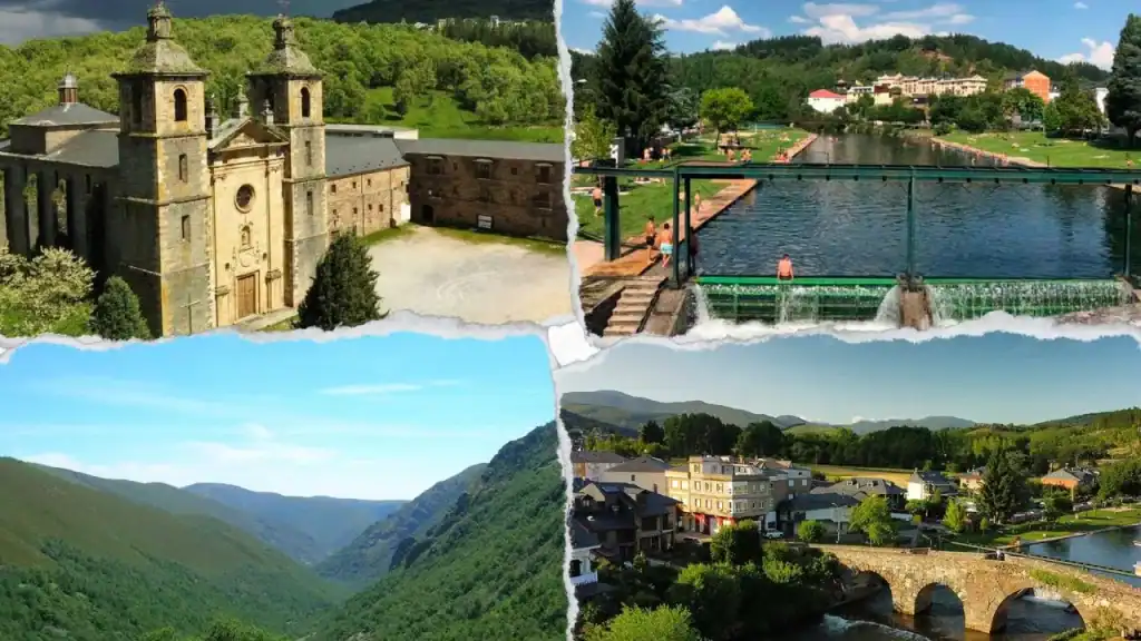 Vista panorámica monasterio de San Andrés, playa fluvila del río Cúa, ruta a Sésamo y puente romano - qué ver en Vega de Espinareda